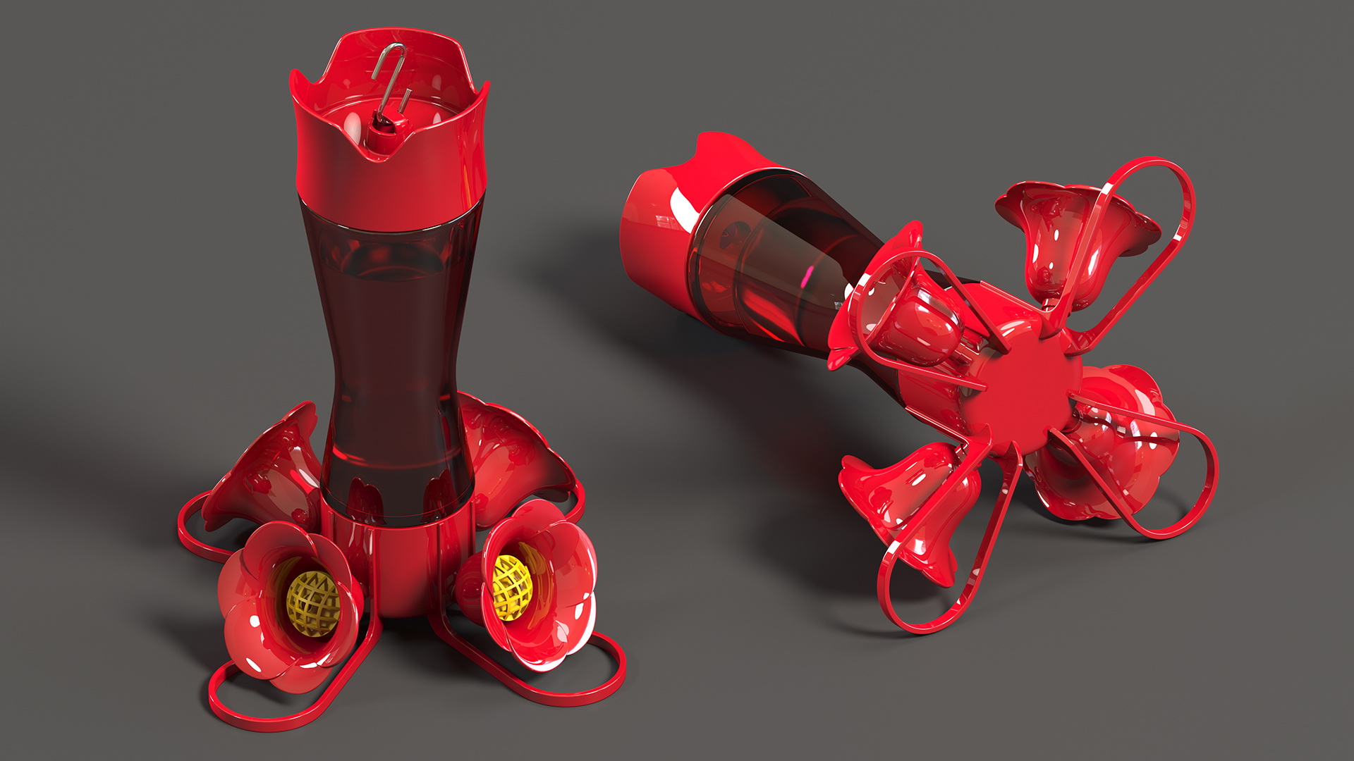 3D Hummingbird Feeder with Red Glass model