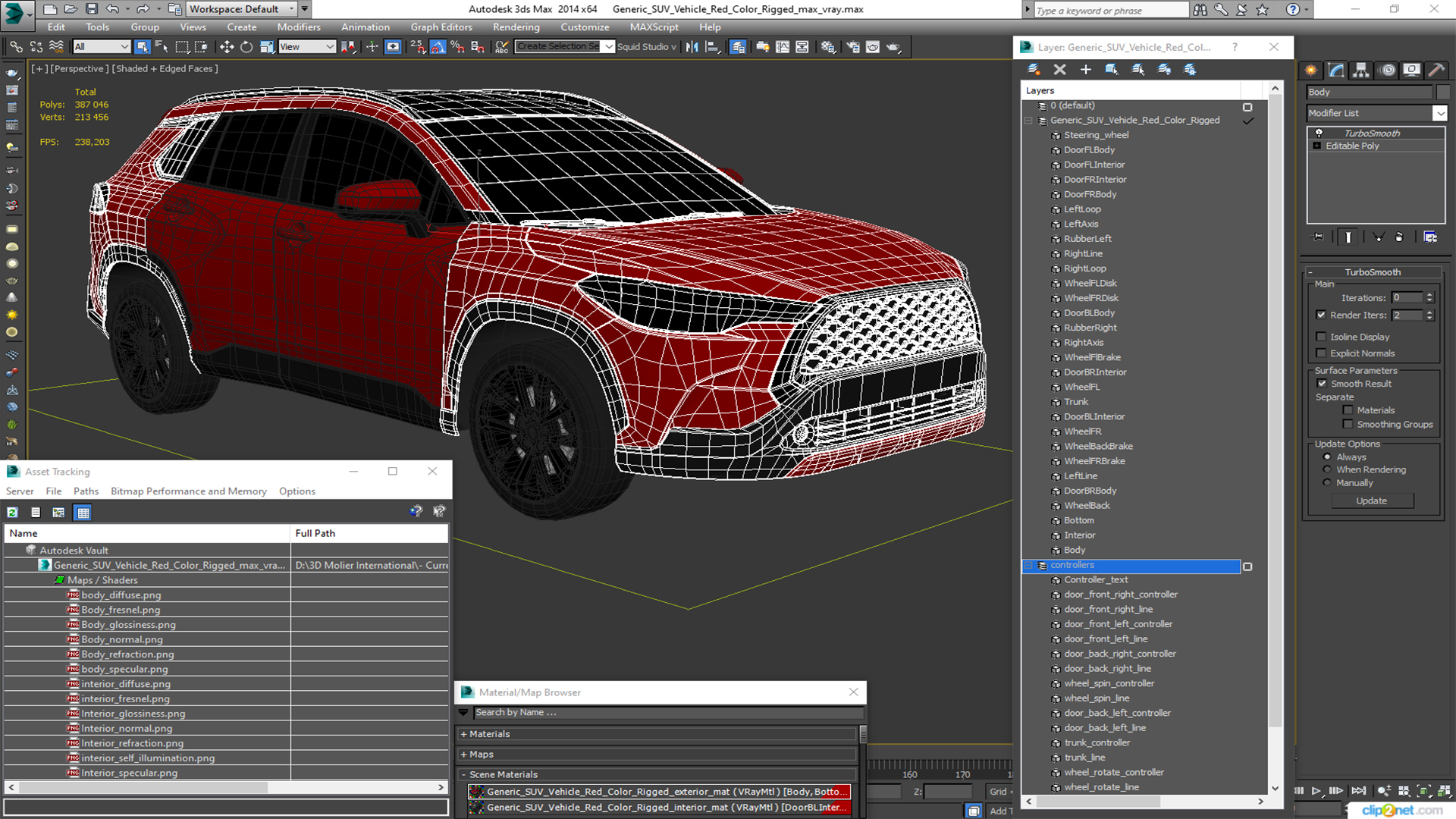 3D model Generic SUV Vehicle Red Color Rigged for Maya