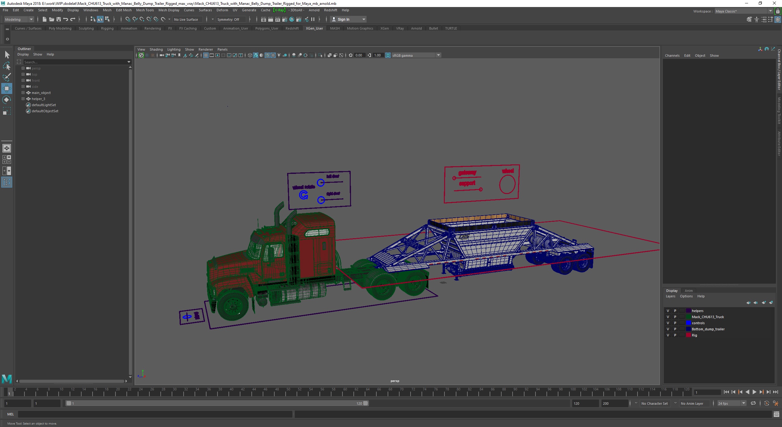 3D Mack CHU613 Truck with Manac Belly Dump Trailer Rigged for Maya model