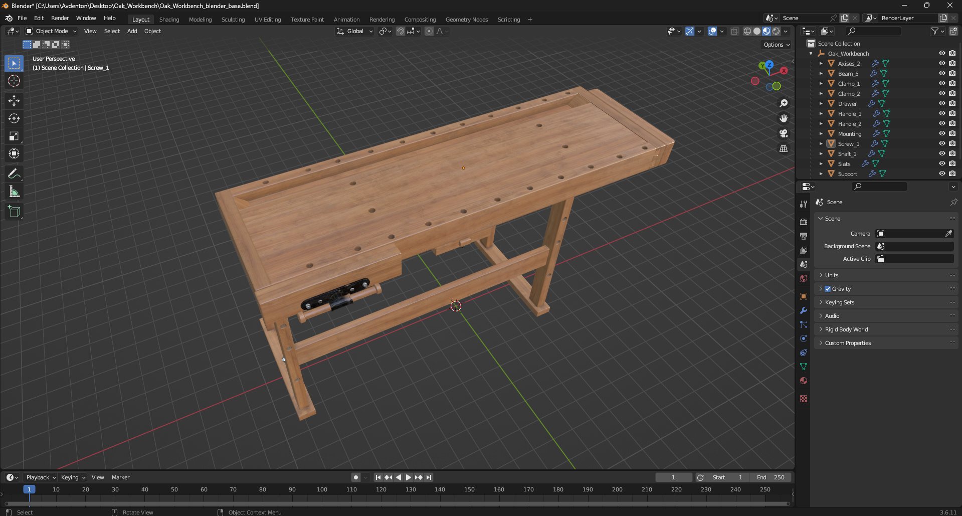3D Oak Workbench model