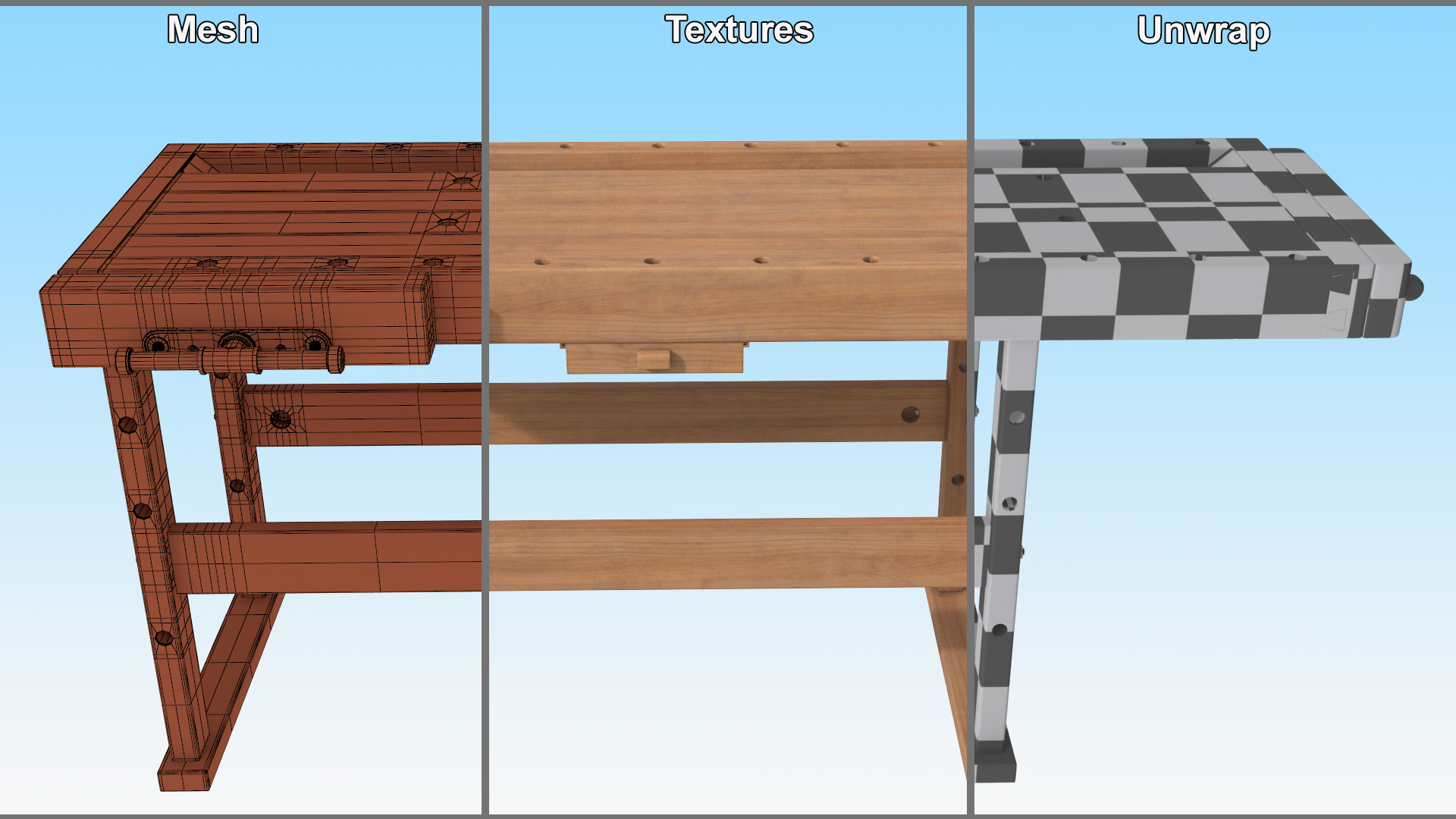 3D Oak Workbench model