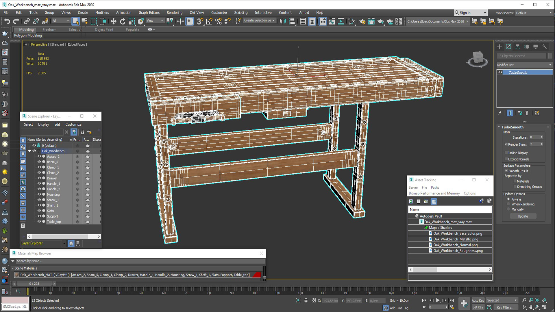 3D Oak Workbench model