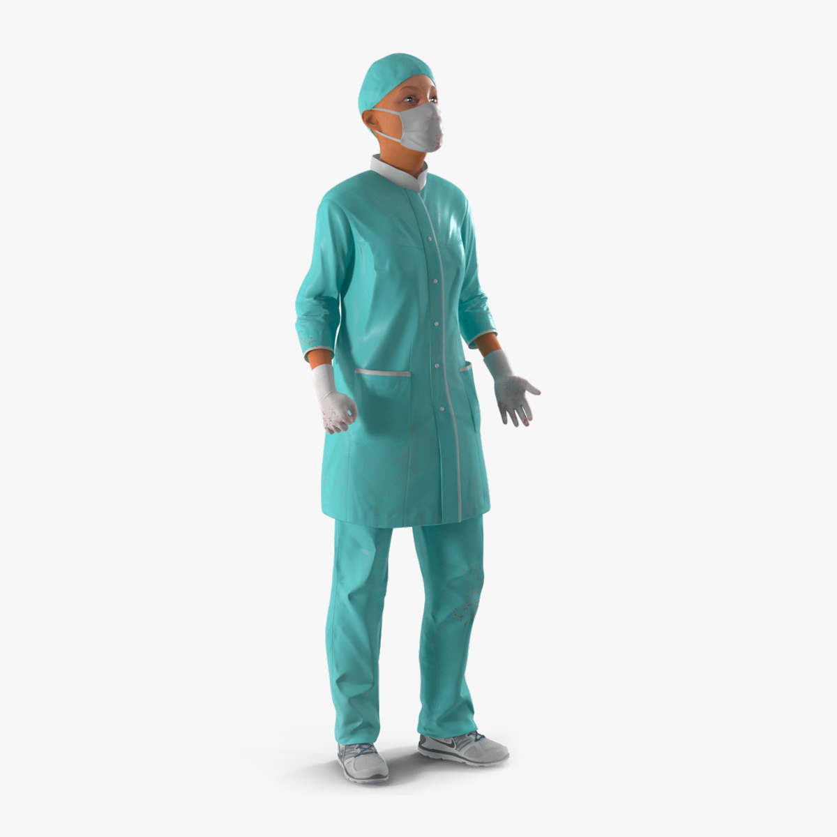 3D Female Doctor Wearing Face Mask Stained with Blood Rigged for Maya
