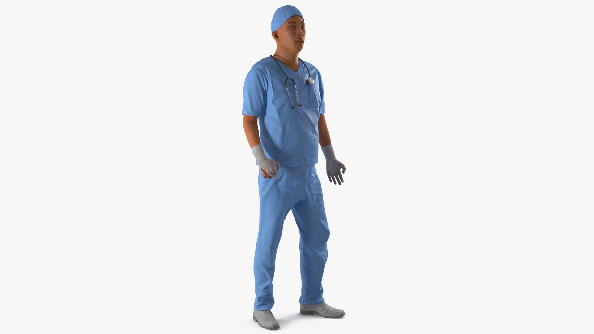 3D Young Asian Male Doctor Blood Stained Rigged for Cinema 4D model