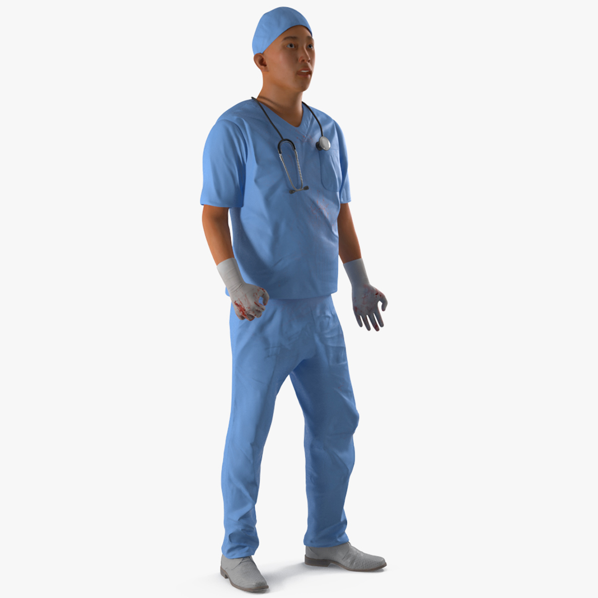 3D Young Asian Male Doctor Blood Stained Rigged for Cinema 4D model