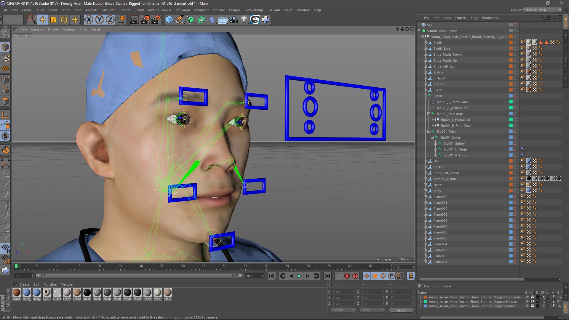 3D Young Asian Male Doctor Blood Stained Rigged for Cinema 4D model