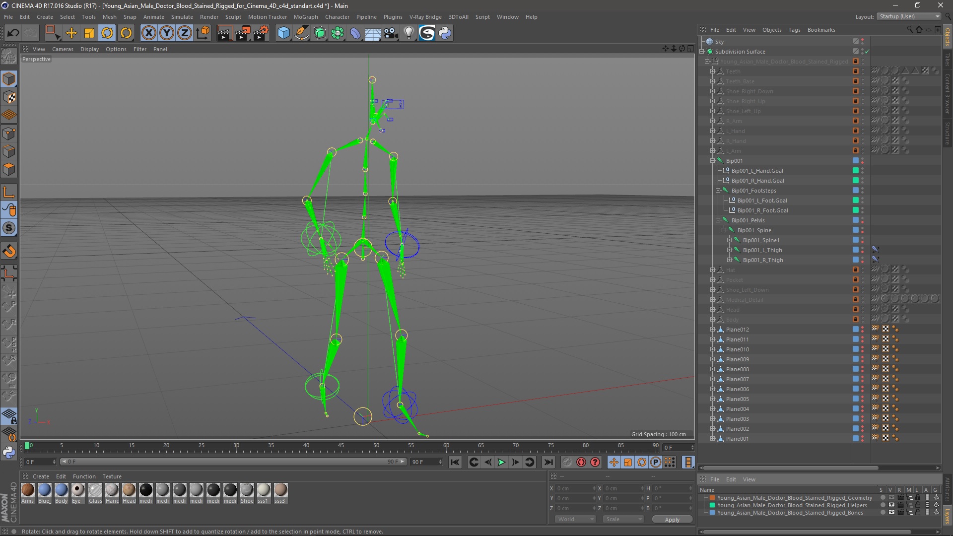 3D Young Asian Male Doctor Blood Stained Rigged for Cinema 4D model