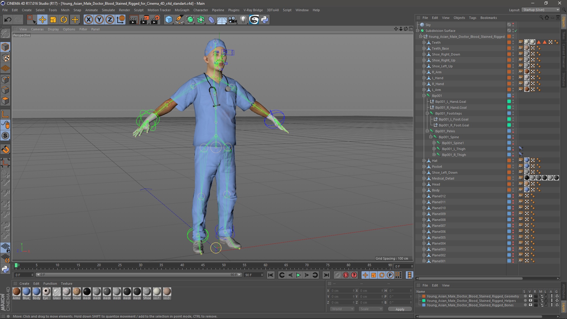 3D Young Asian Male Doctor Blood Stained Rigged for Cinema 4D model