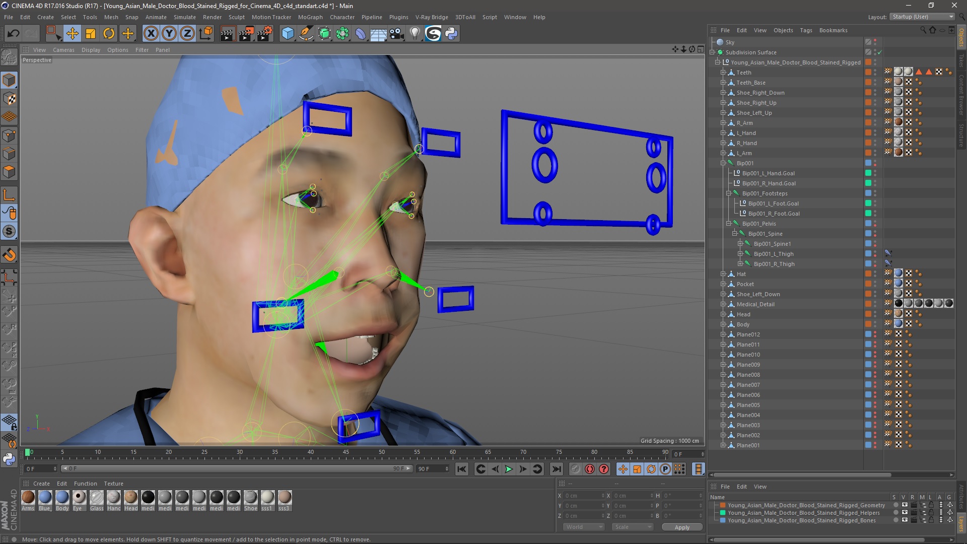 3D Young Asian Male Doctor Blood Stained Rigged for Cinema 4D model