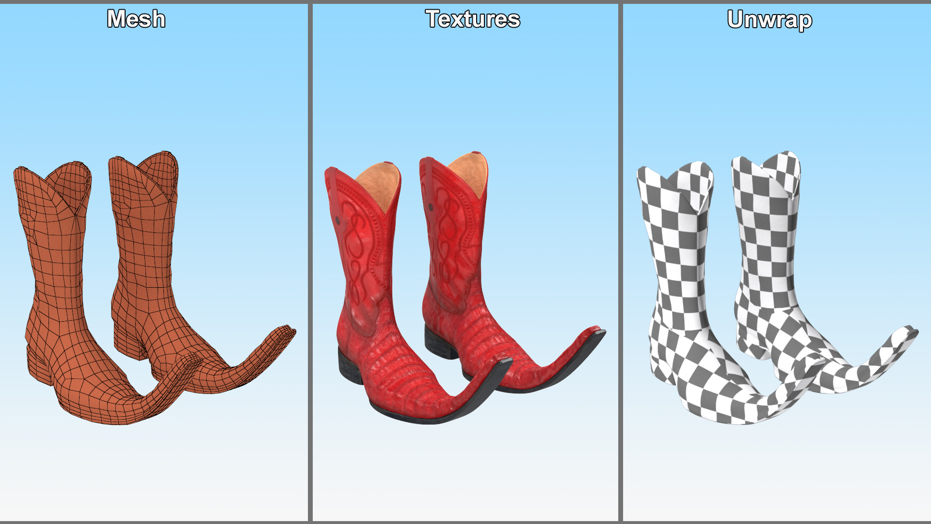 3D Mexican Guarachero Boots Red model