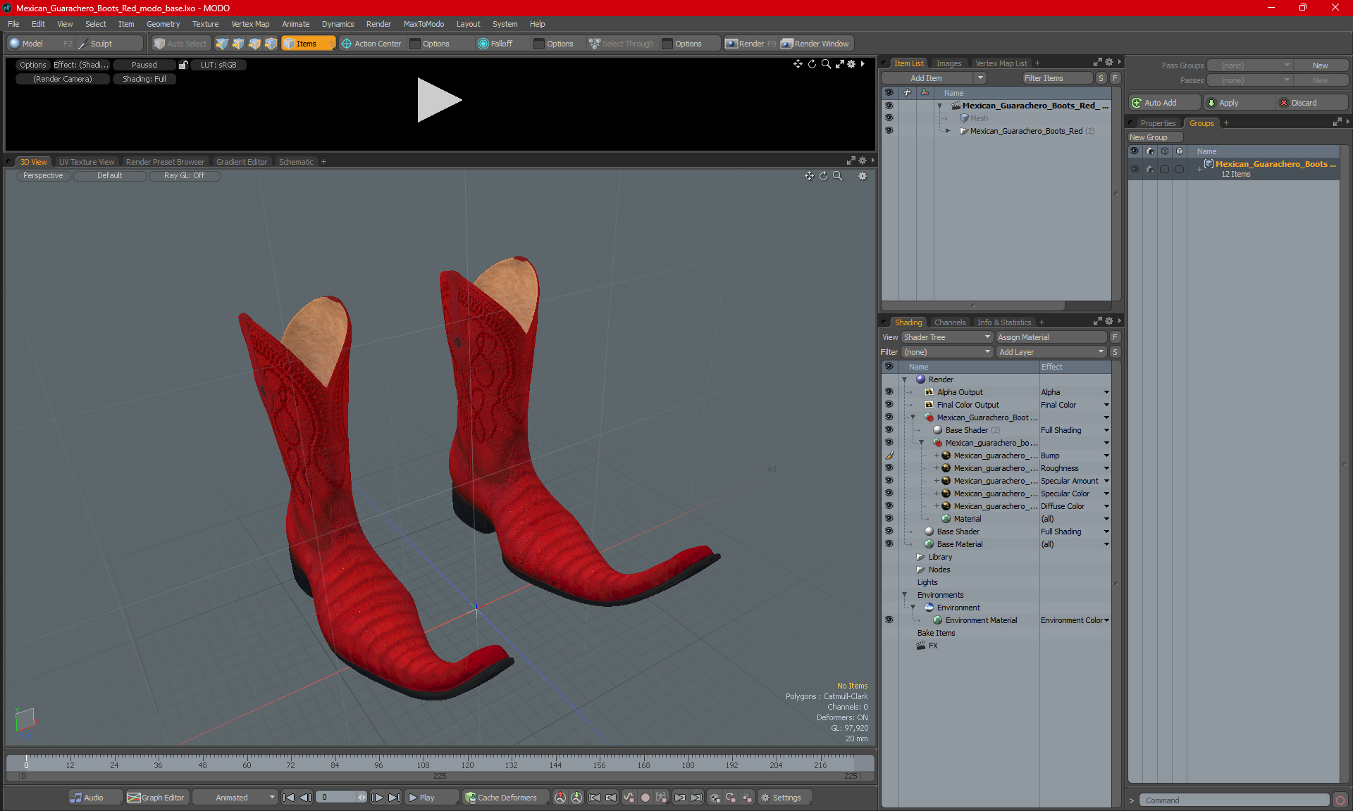 3D Mexican Guarachero Boots Red model