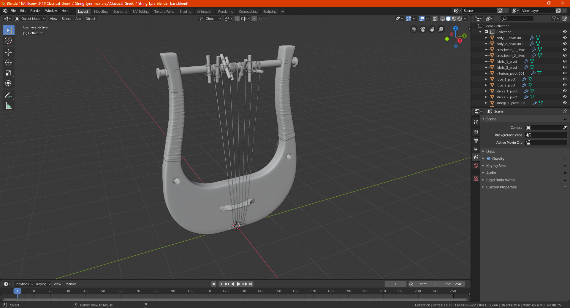 Classical Greek 7 String Lyre 3D model