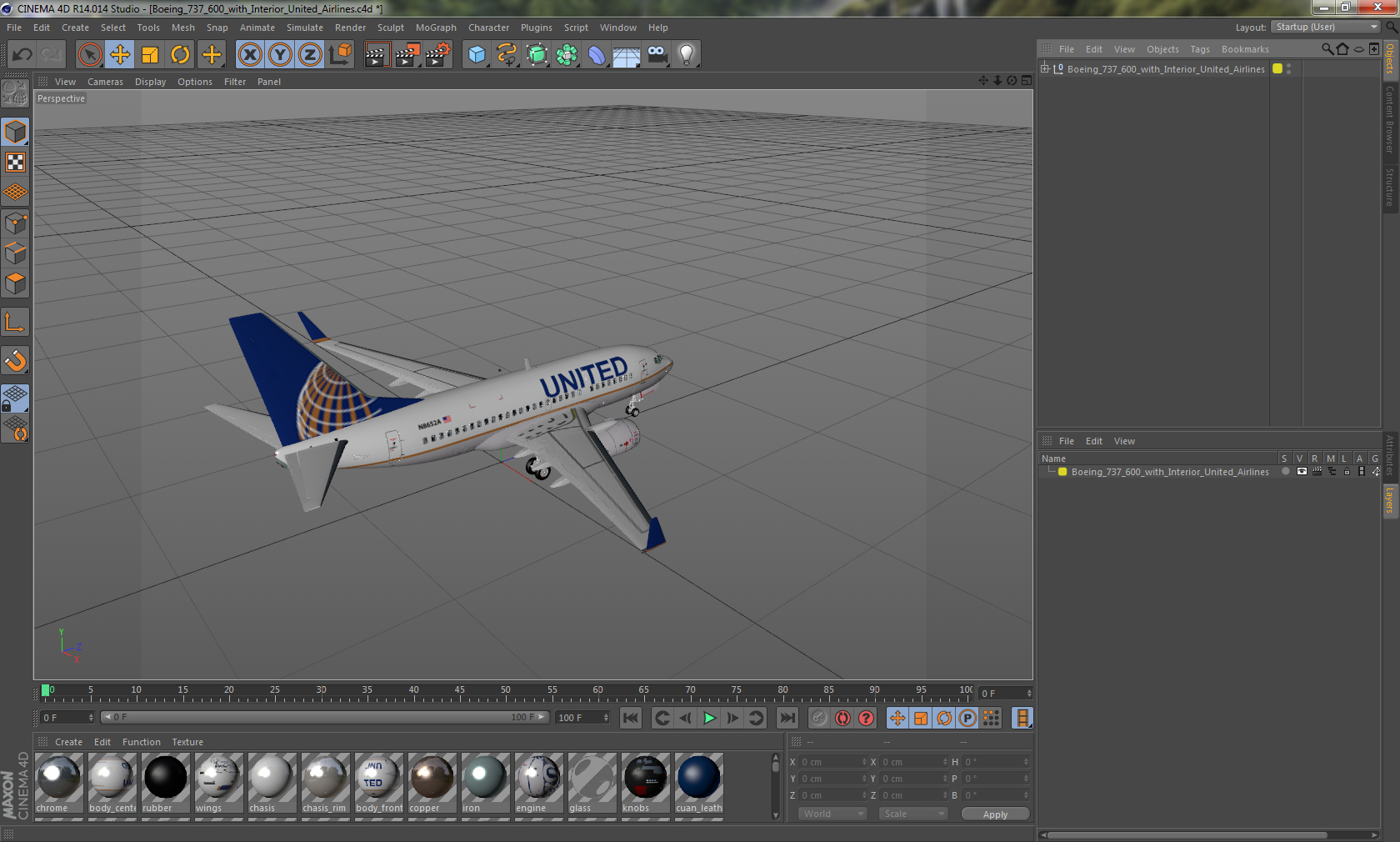 Boeing 737 600 with Interior United Airlines 3D model