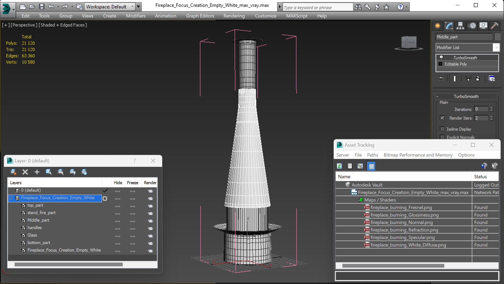 3D Fireplace Focus Creation Empty White
