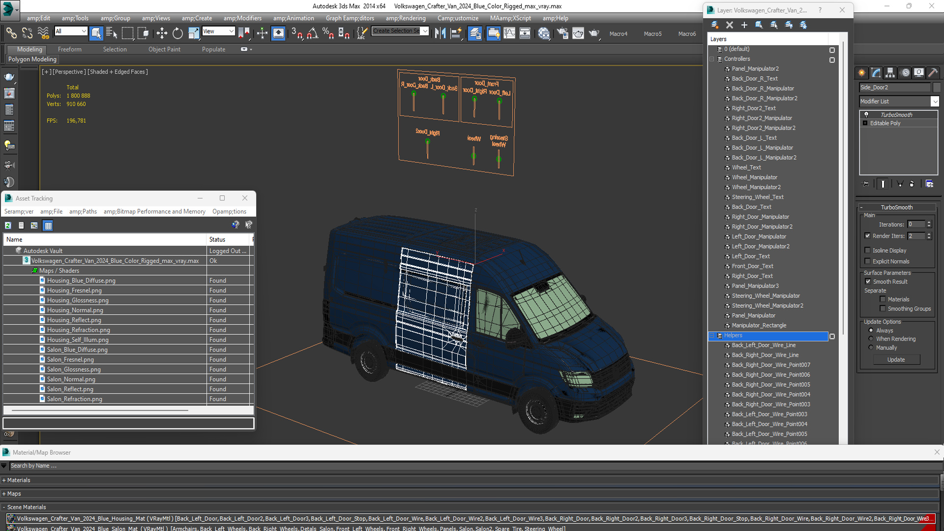 3D model Volkswagen Crafter Van 2024 Blue Color Rigged