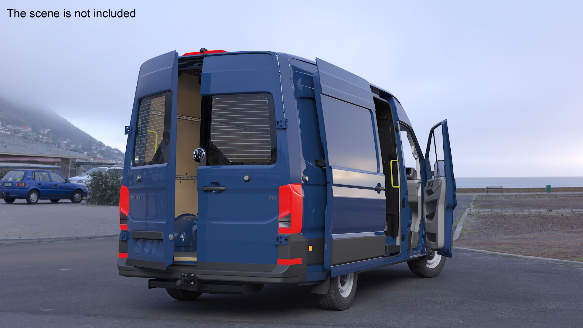 3D model Volkswagen Crafter Van 2024 Blue Color Rigged