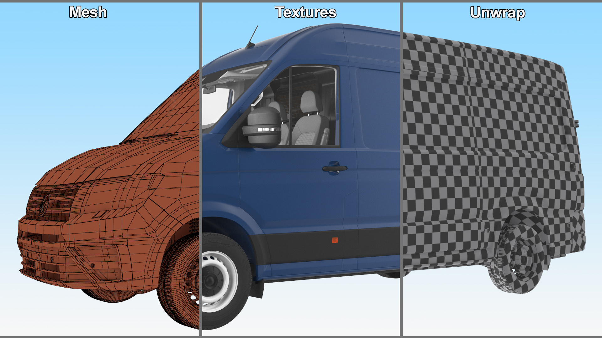 3D model Volkswagen Crafter Van 2024 Blue Color Rigged