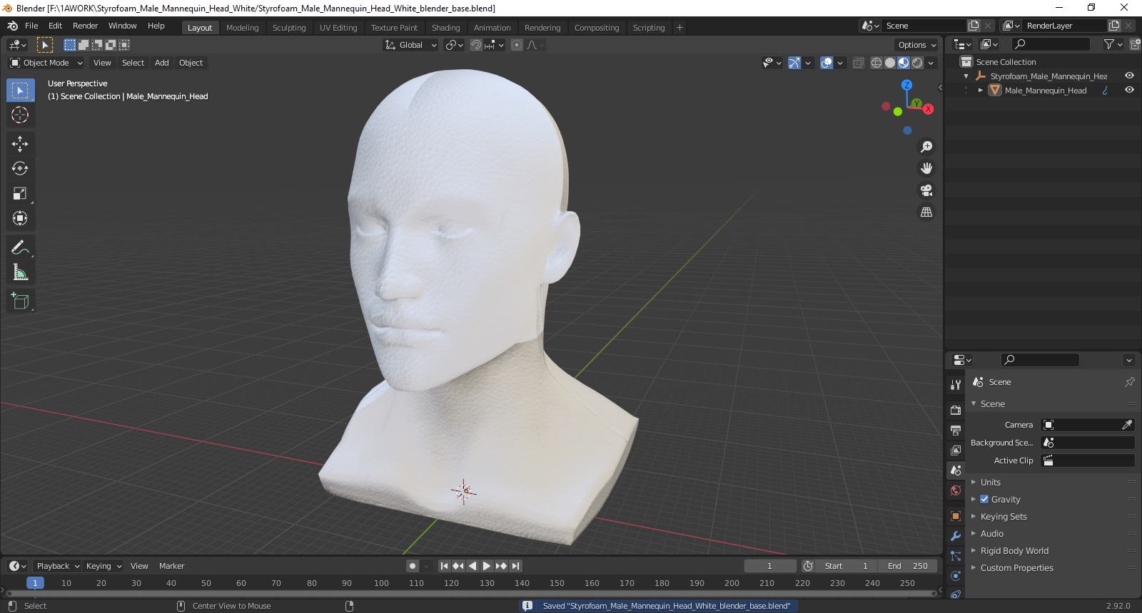 3D model Styrofoam Male Mannequin Head White