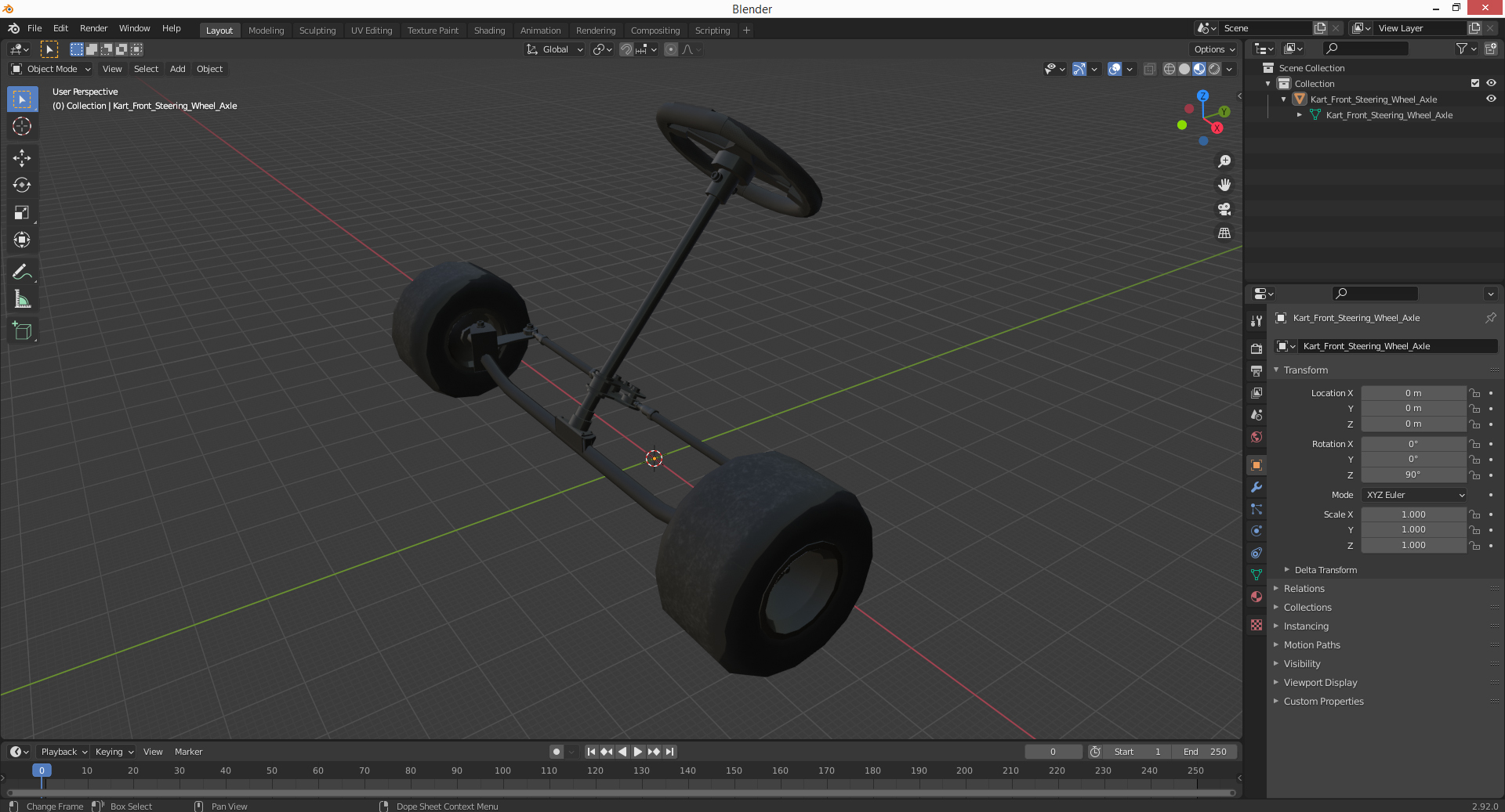 3D model Kart Front Steering Wheel Axle