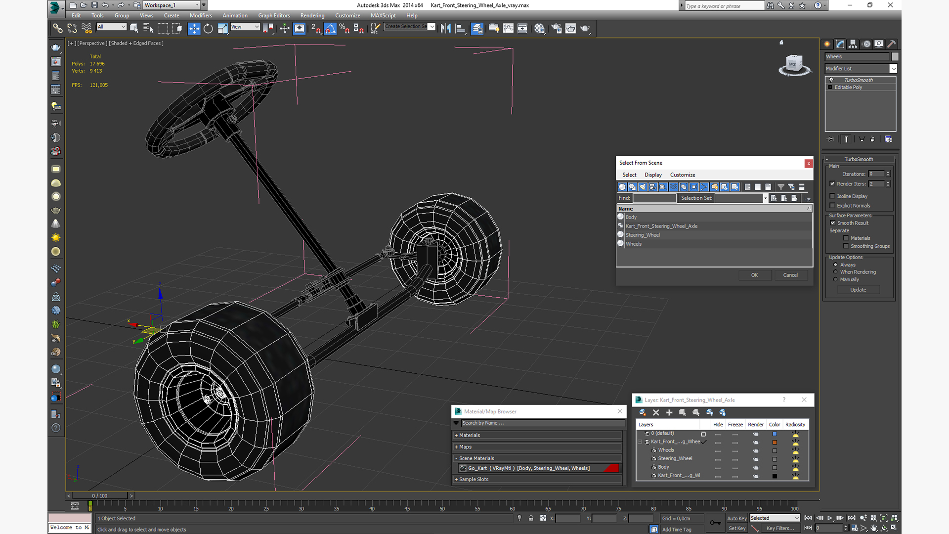 3D model Kart Front Steering Wheel Axle