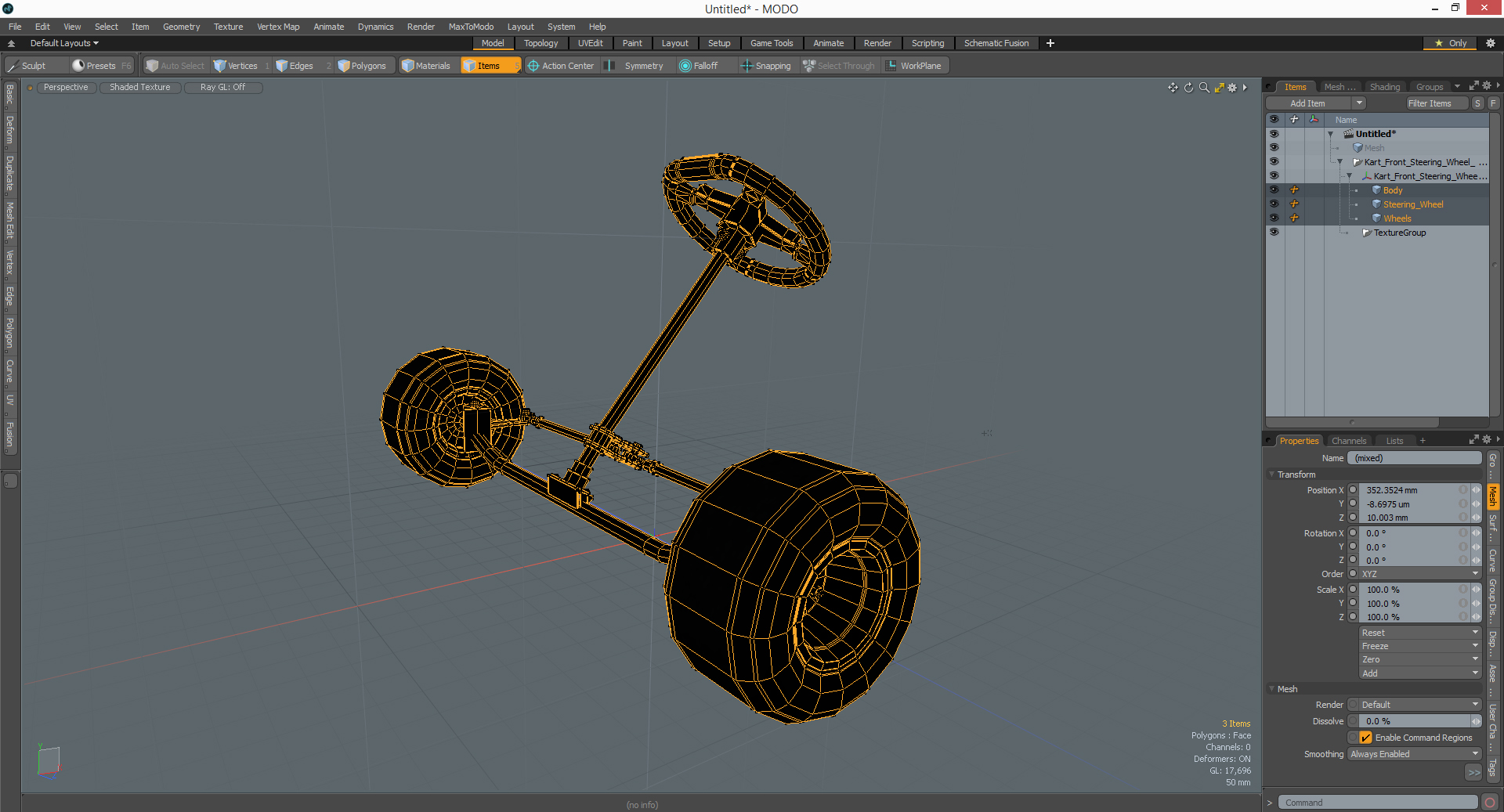 3D model Kart Front Steering Wheel Axle