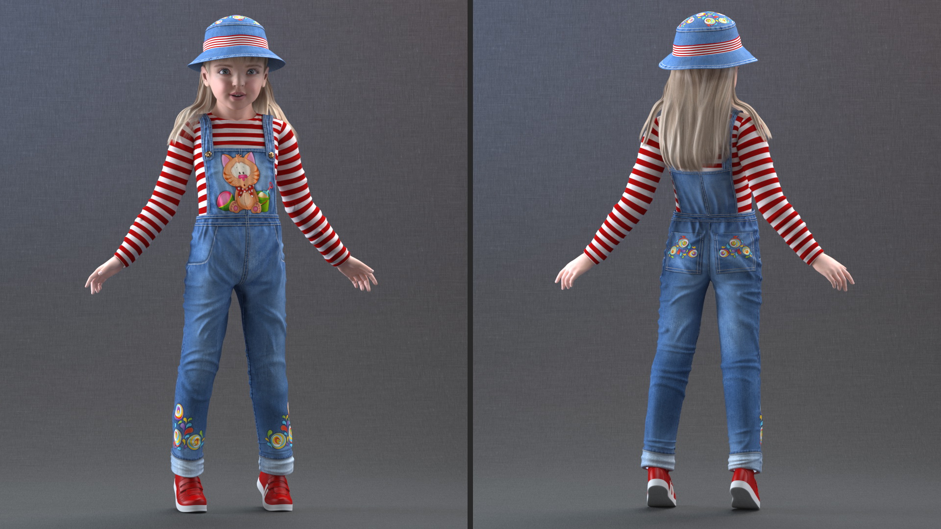 3D model Standing Girl Child Denim Suit