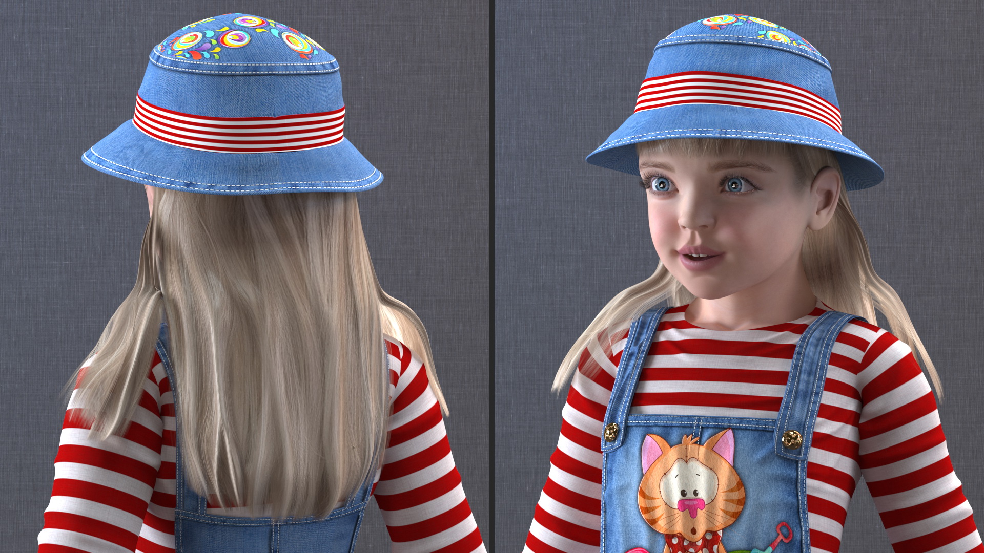 3D model Standing Girl Child Denim Suit