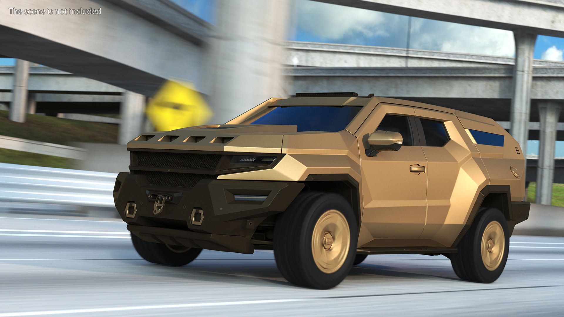 3D Armored Sand Colored SUV with Lights Off Rigged for Maya