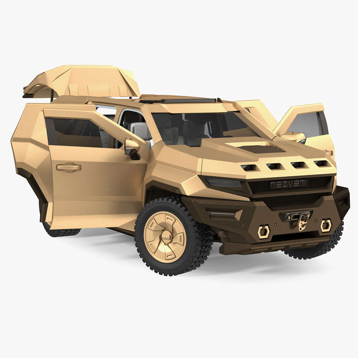 3D Armored Sand Colored SUV with Lights Off Rigged for Maya