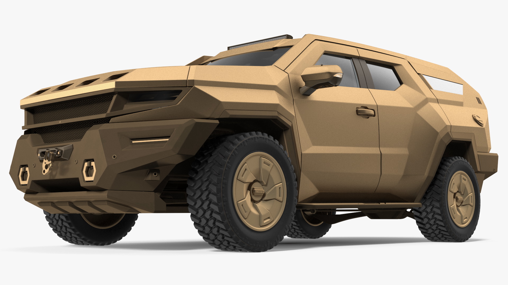 3D Armored Sand Colored SUV with Lights Off Rigged for Maya
