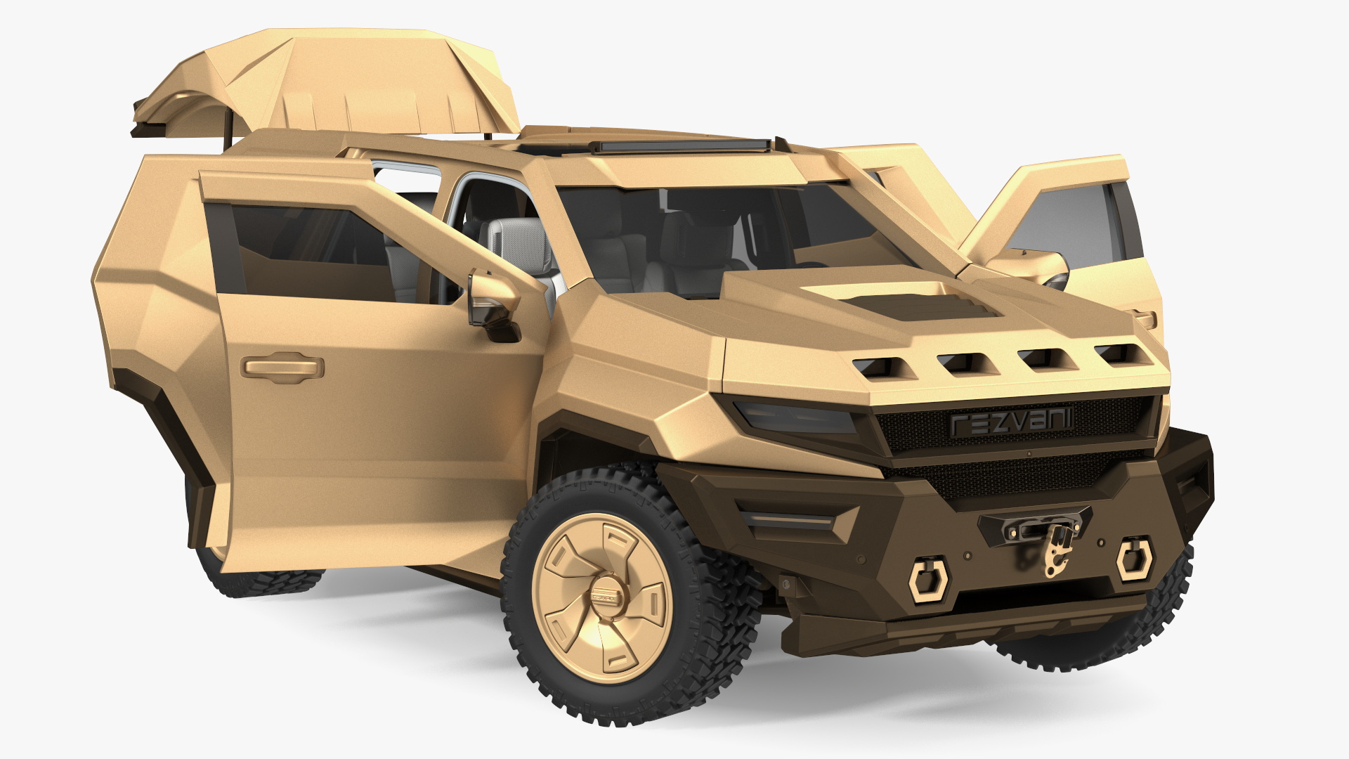 3D Armored Sand Colored SUV with Lights Off Rigged for Maya