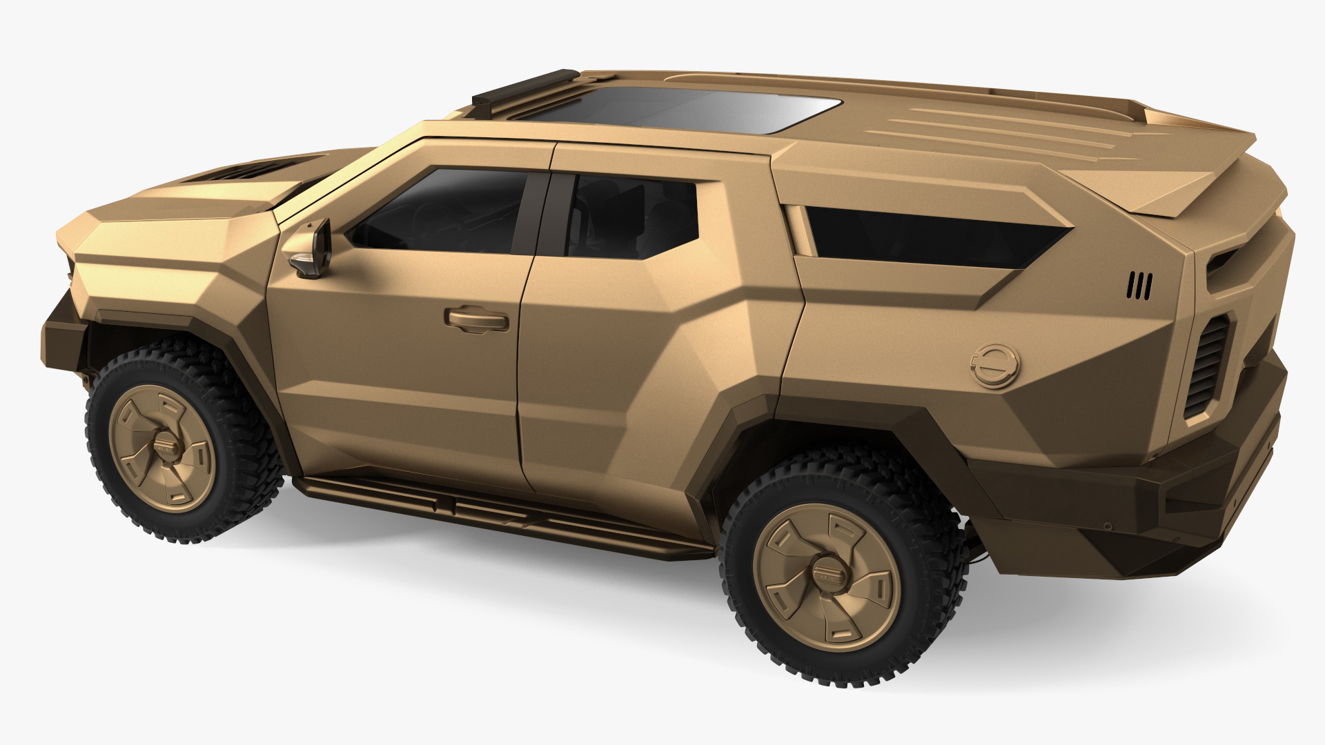 3D Armored Sand Colored SUV with Lights Off Rigged for Maya