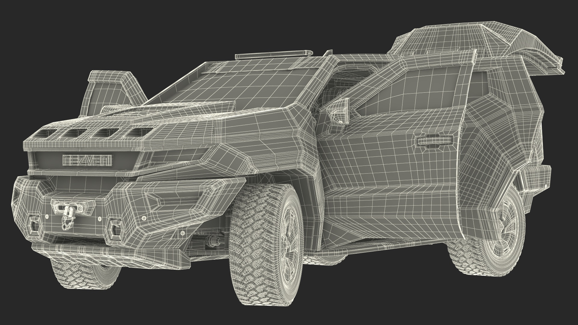 3D Armored Sand Colored SUV with Lights Off Rigged for Maya