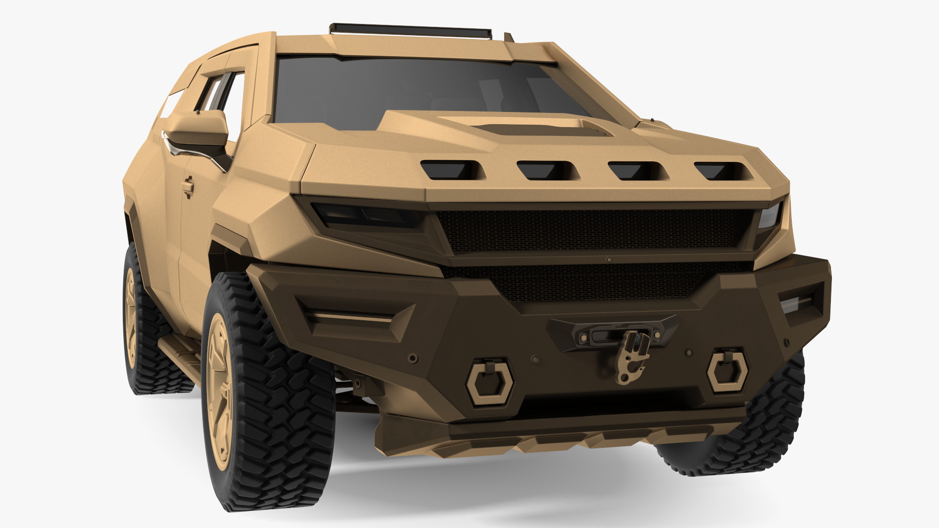 3D Armored Sand Colored SUV with Lights Off Rigged for Maya