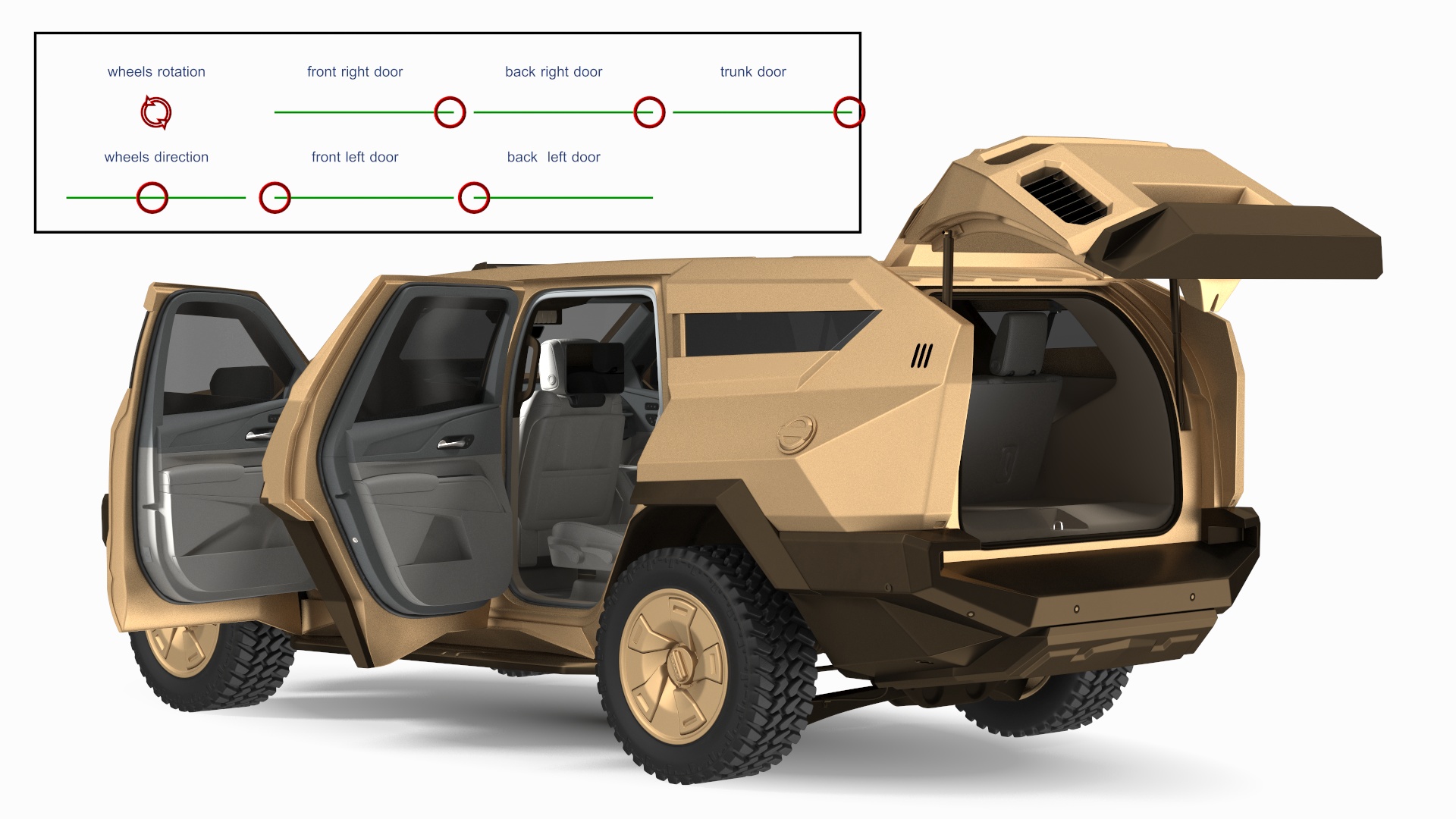 3D Armored Sand Colored SUV with Lights Off Rigged for Maya