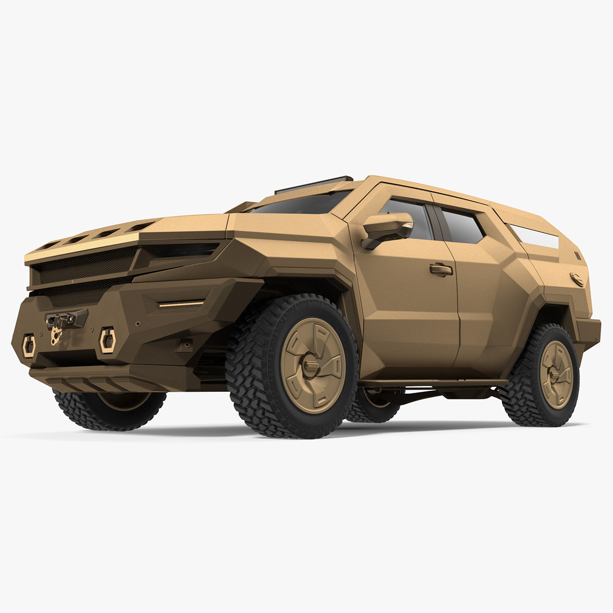 3D Armored Sand Colored SUV with Lights Off Rigged for Maya