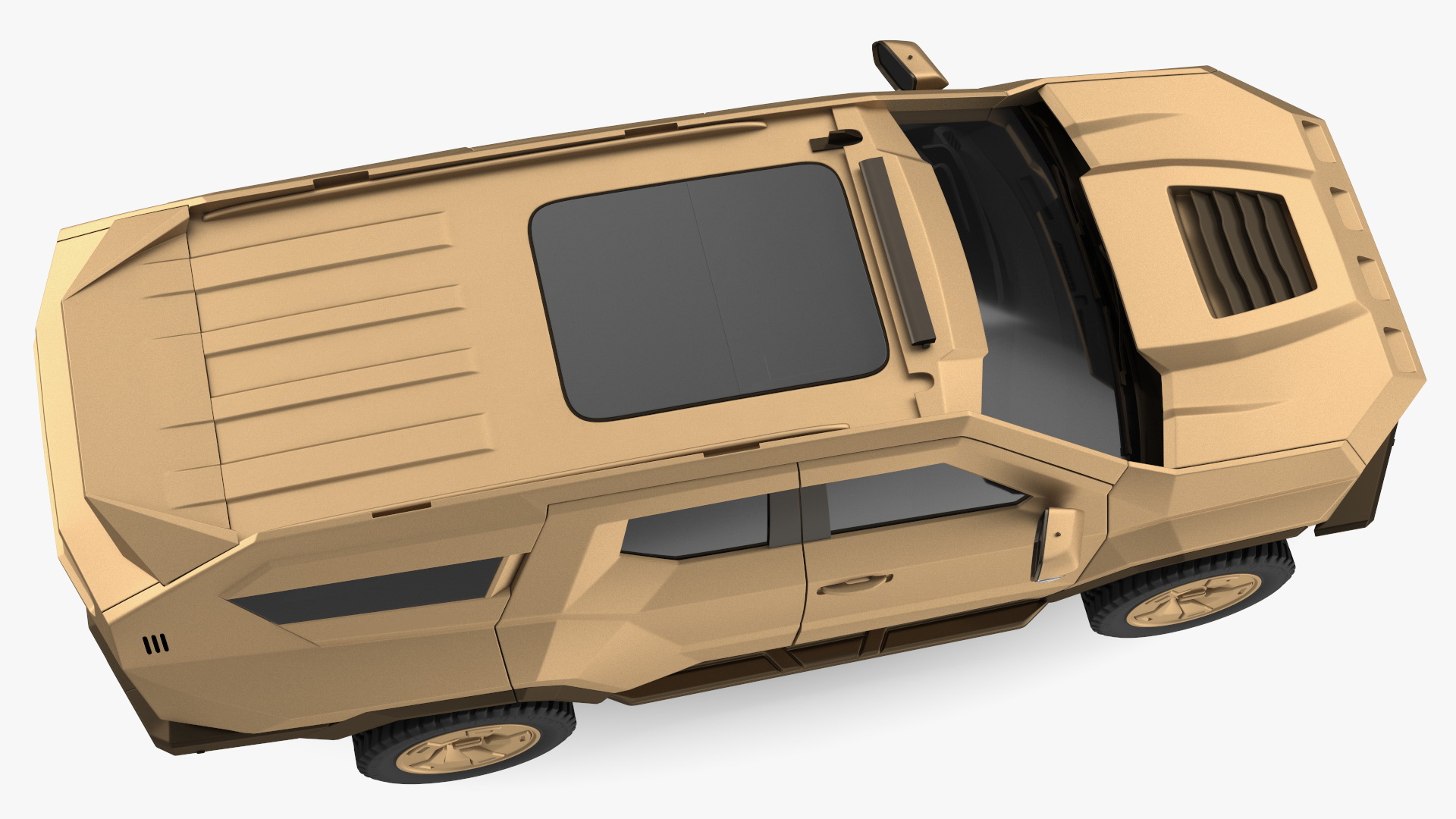 3D Armored Sand Colored SUV with Lights Off Rigged for Maya
