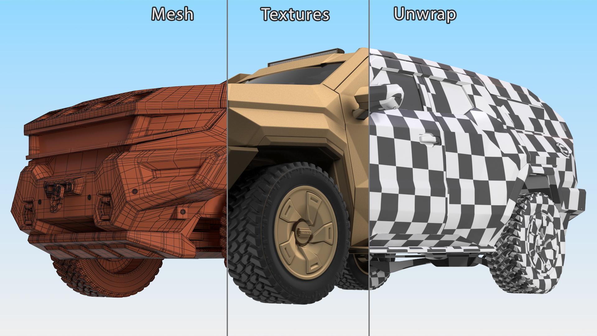 3D Armored Sand Colored SUV with Lights Off Rigged for Maya