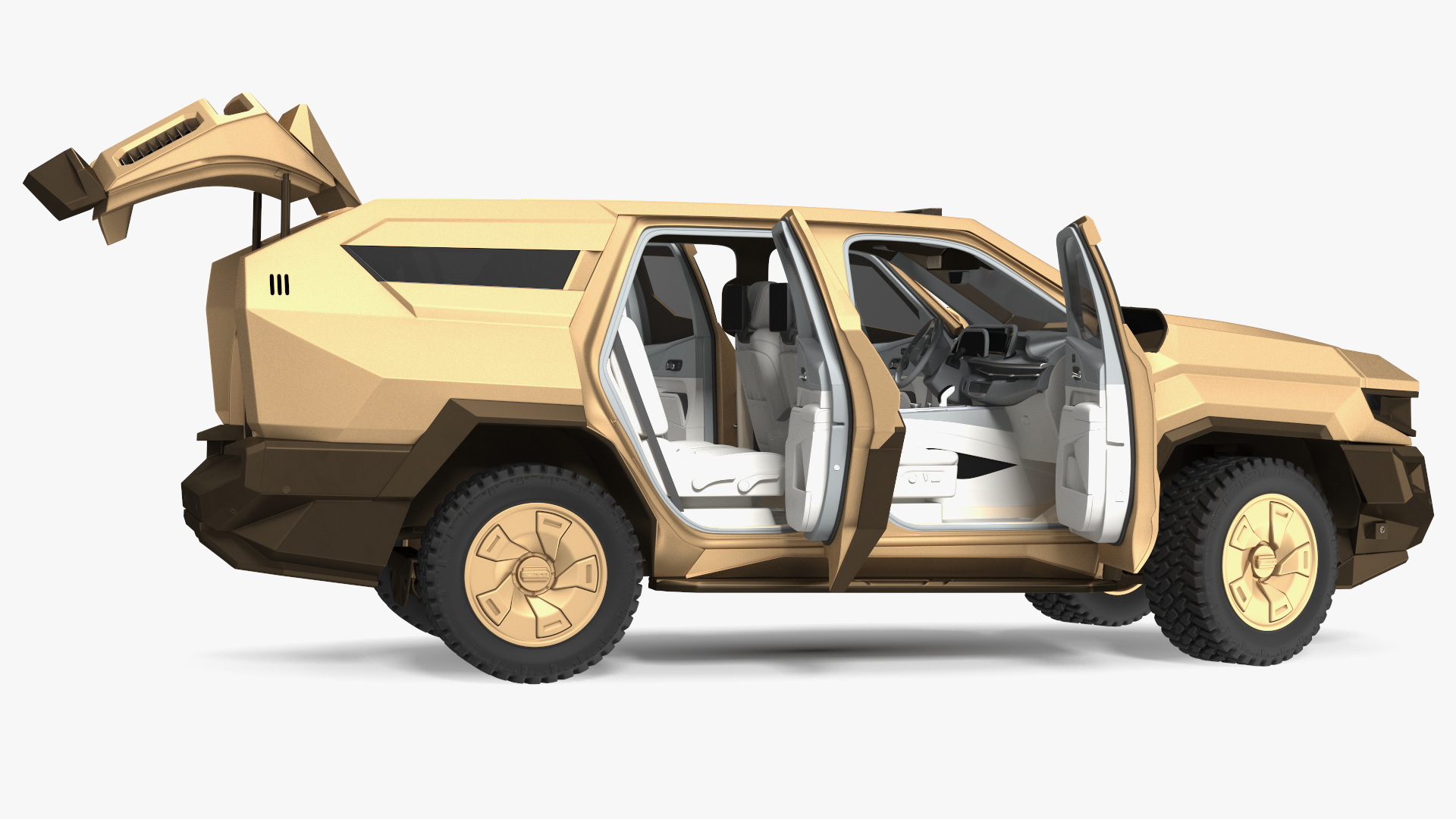 3D Armored Sand Colored SUV with Lights Off Rigged for Maya