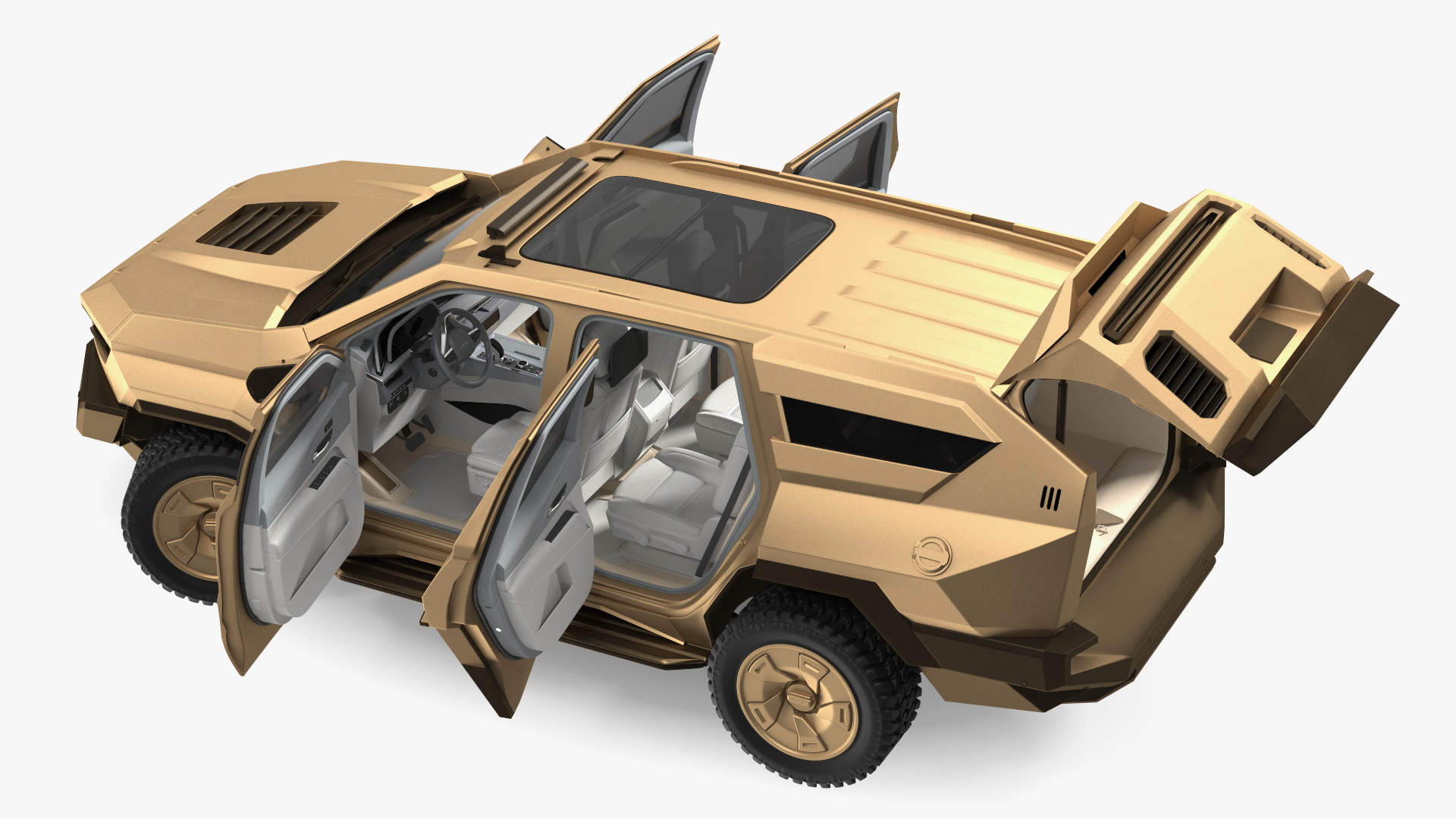 3D Armored Sand Colored SUV with Lights Off Rigged for Maya