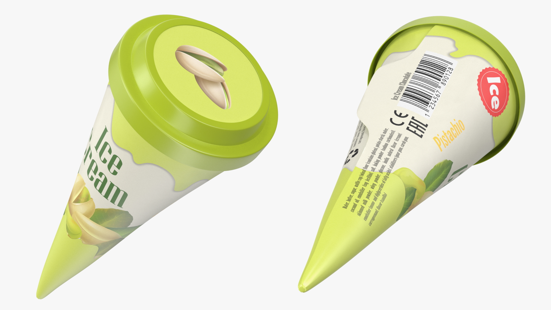 3D model Cone Ice Cream with Cap Mockup Pistachio