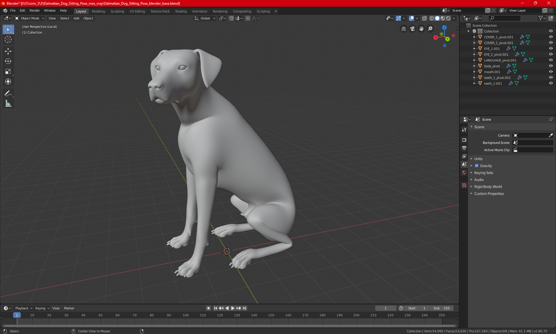 3D Dalmatian Dog Sitting Pose