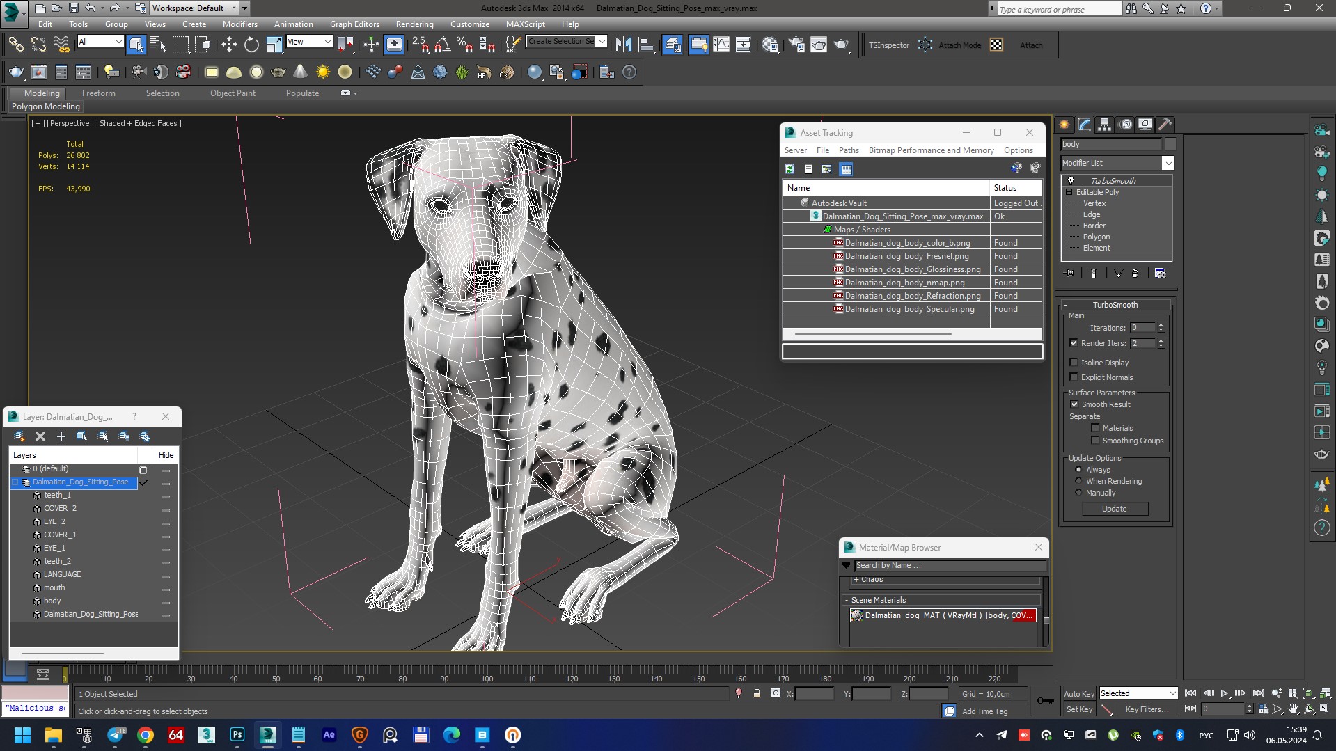 3D Dalmatian Dog Sitting Pose