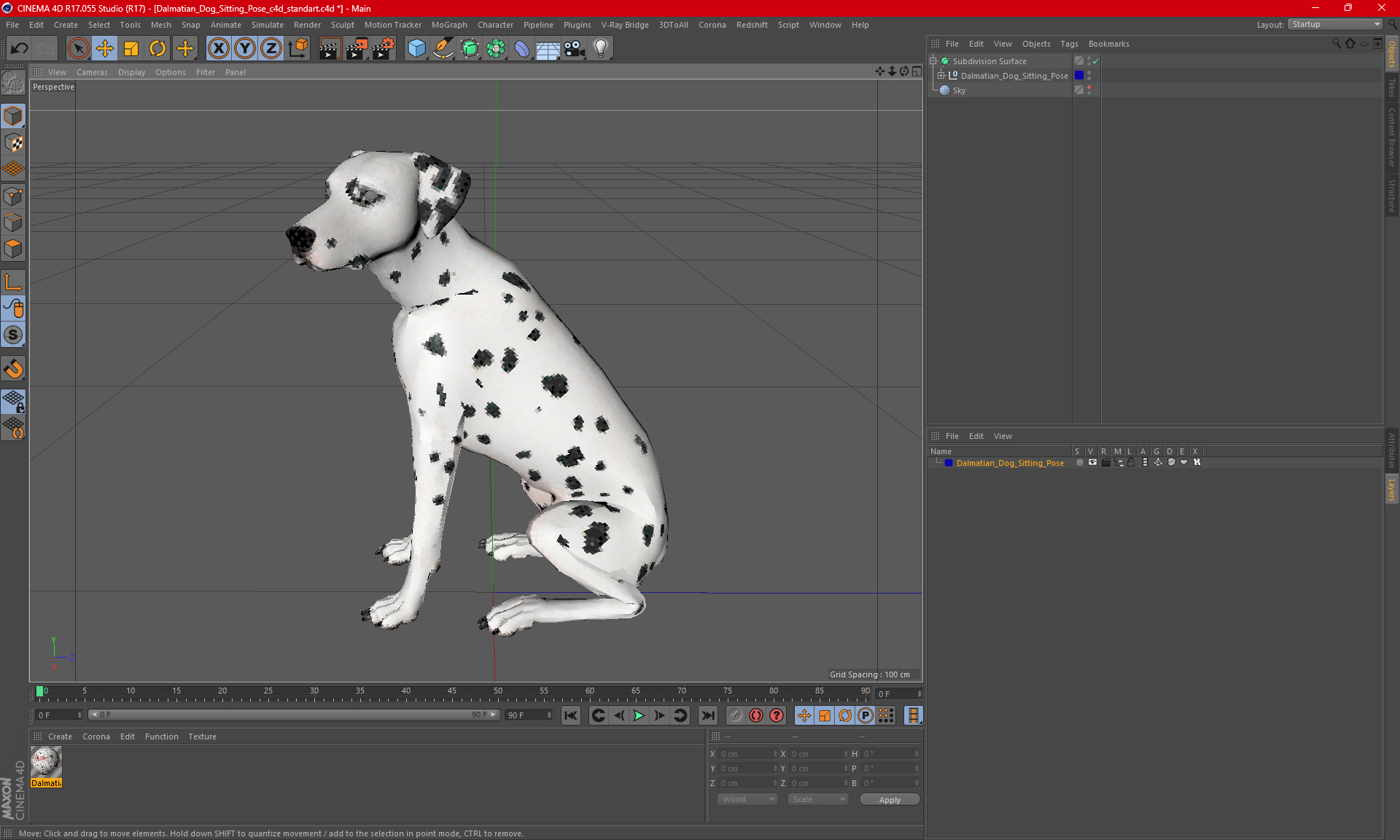 3D Dalmatian Dog Sitting Pose