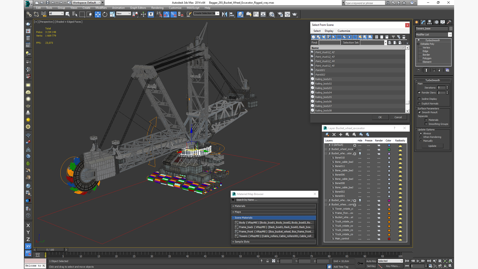 3D model Bagger 293 Bucket Wheel Excavator Rigged