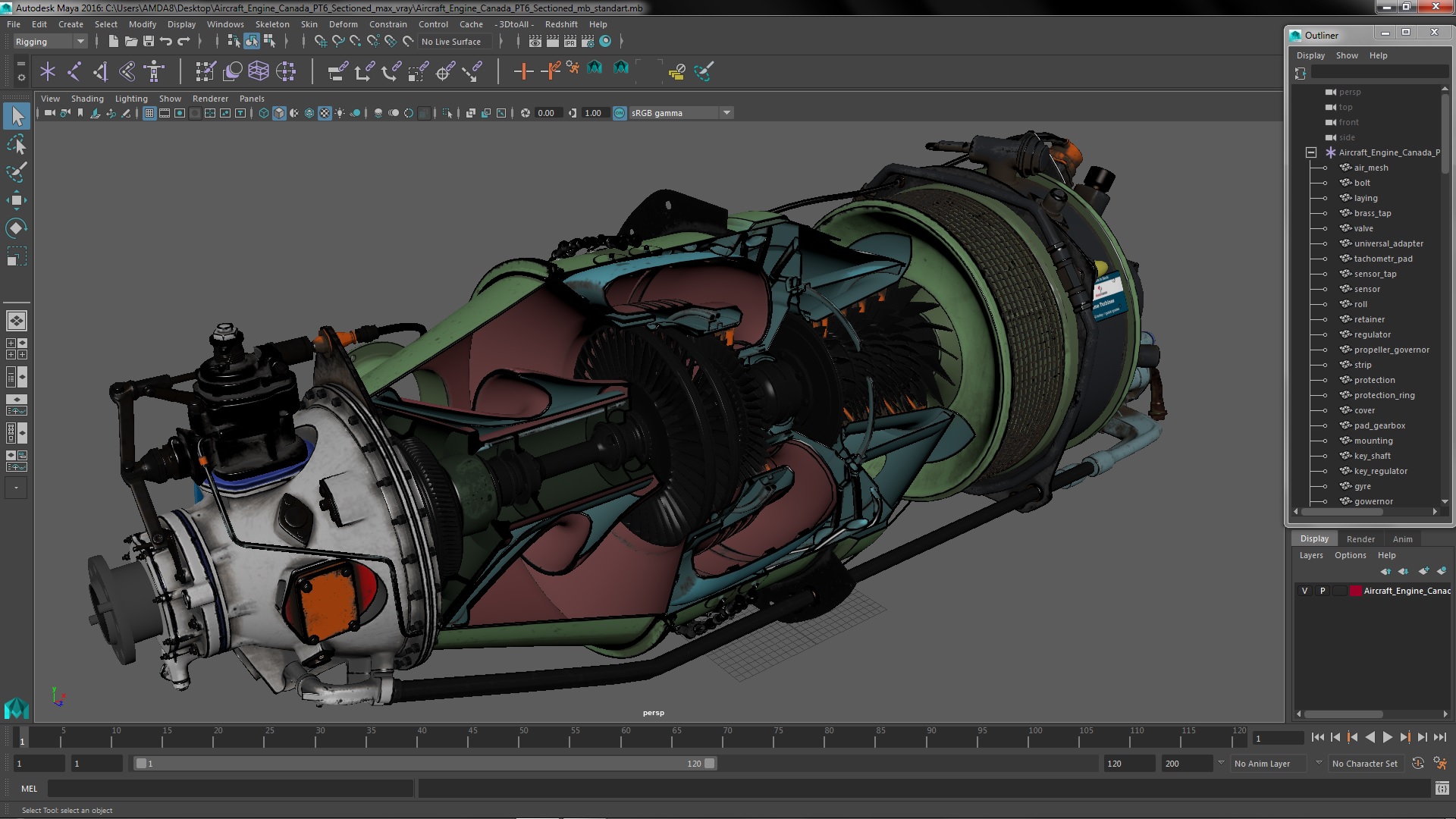 3D Aircraft Engine Canada PT6 Sectioned