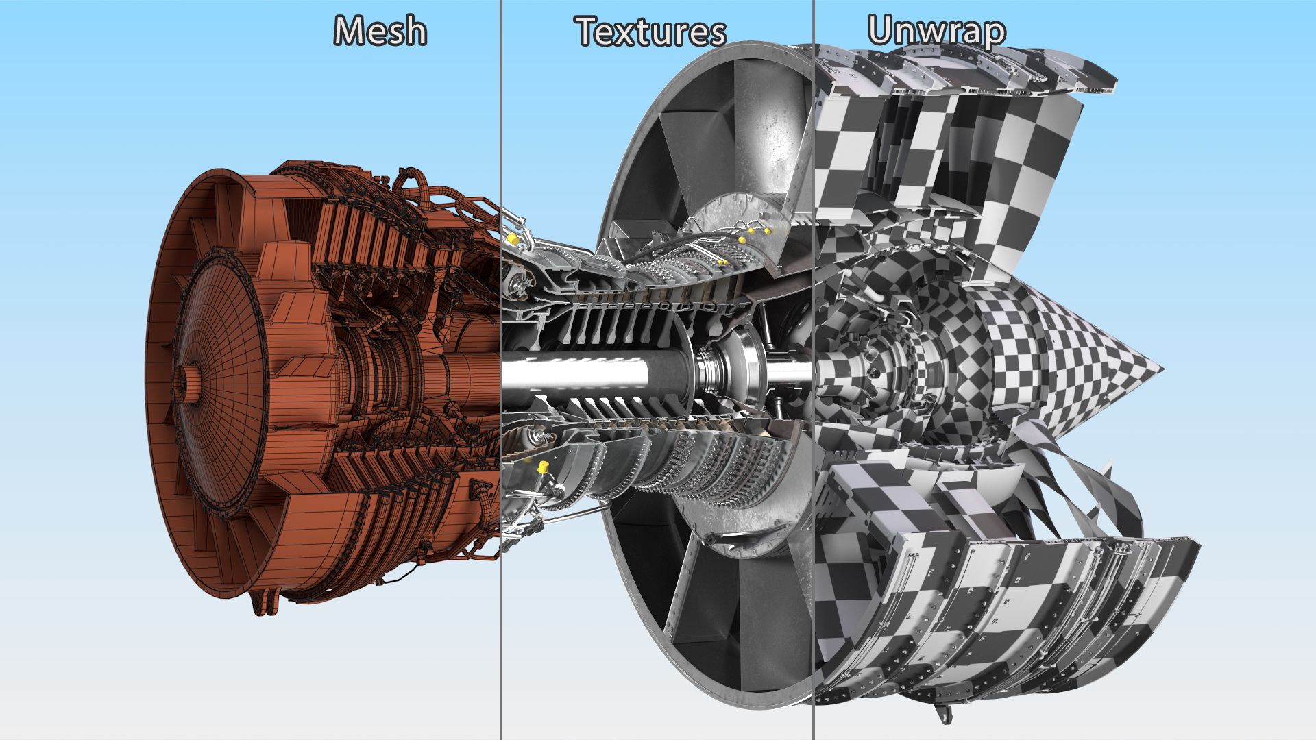 3D Aircraft Engine Canada PT6 Sectioned