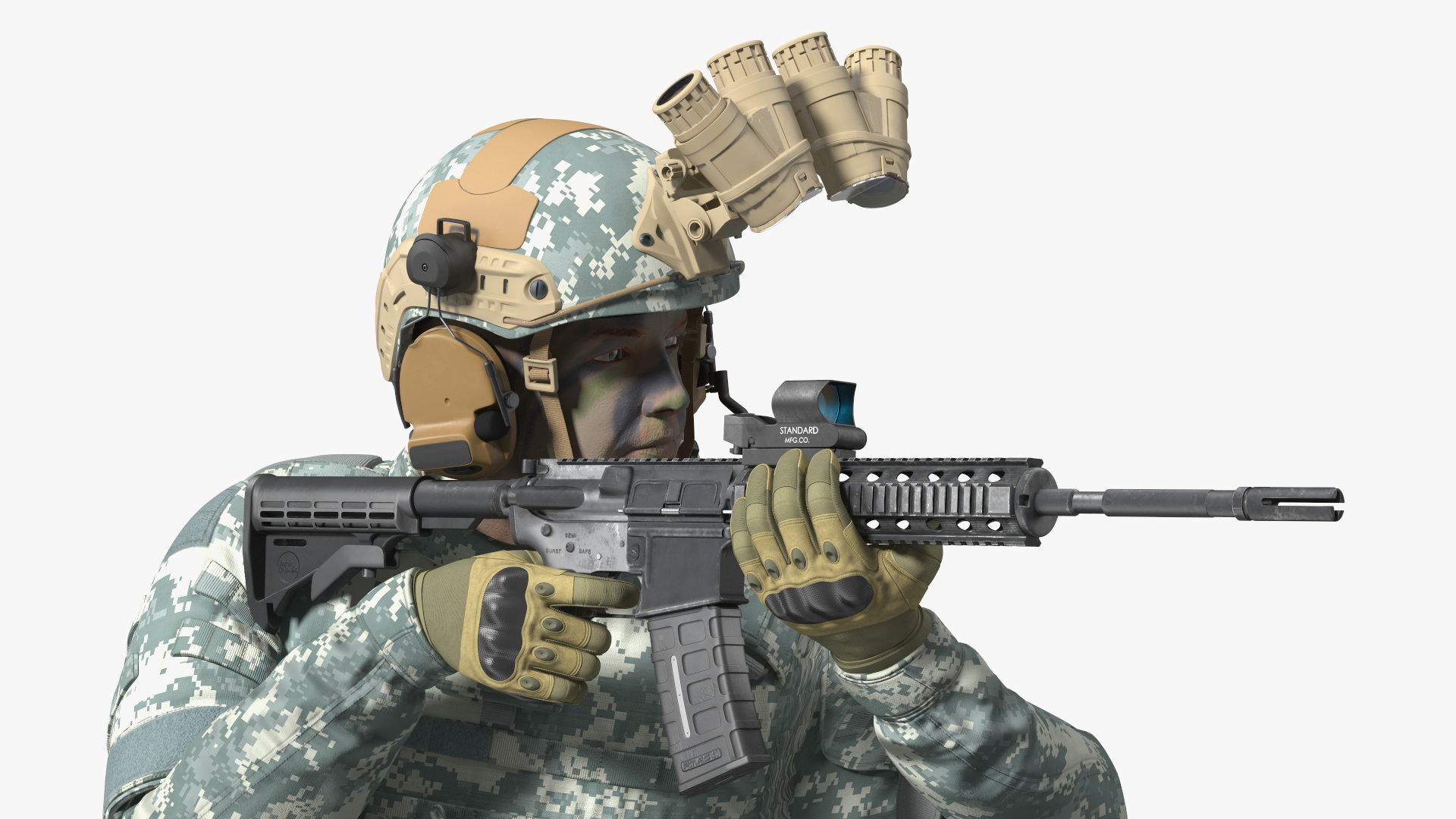 3D model Soldier in Grey Camo with Night Vision Aiming