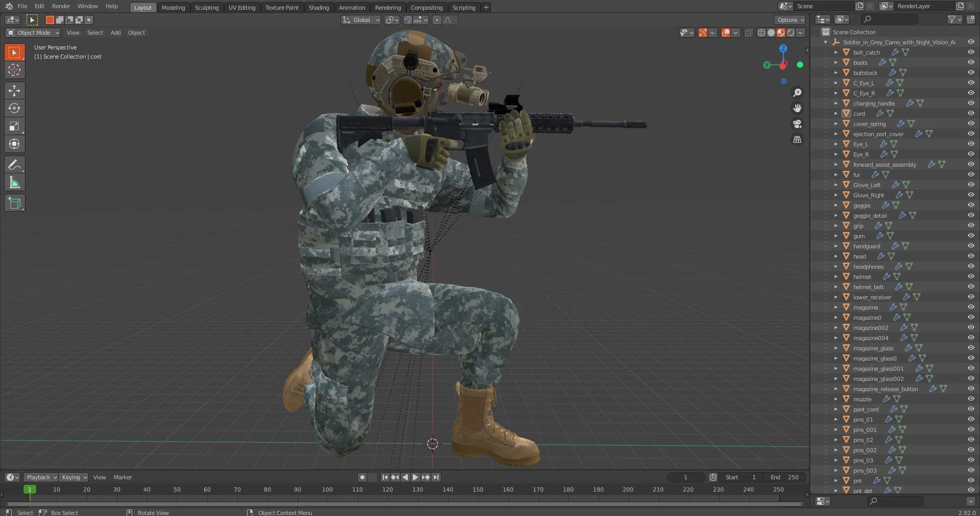 3D model Soldier in Grey Camo with Night Vision Aiming