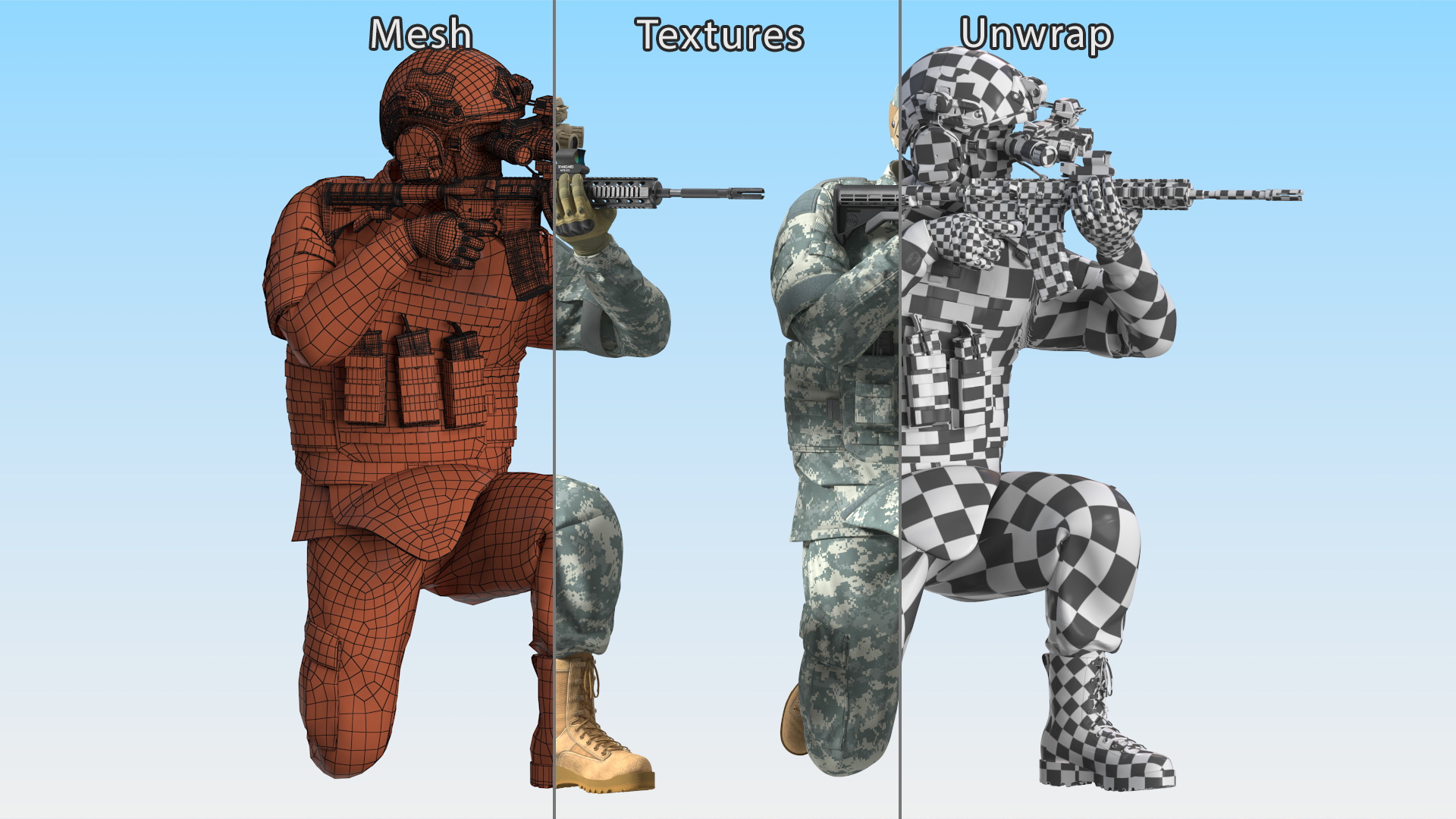3D model Soldier in Grey Camo with Night Vision Aiming